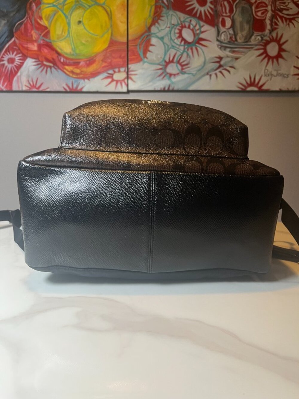 Coach Charlie Backpack Signature Brown Black Canvas Leather Trim - Picture 8 of 13